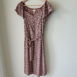 Monteau Ditsy Floral Midi Dress Brown Dark Red Sz M Feminine Coquette Cottage